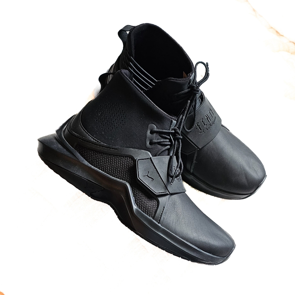 Rhianna x Puma Fenty Black Leather The Trainer Hi Shoes Sneakers - Like New